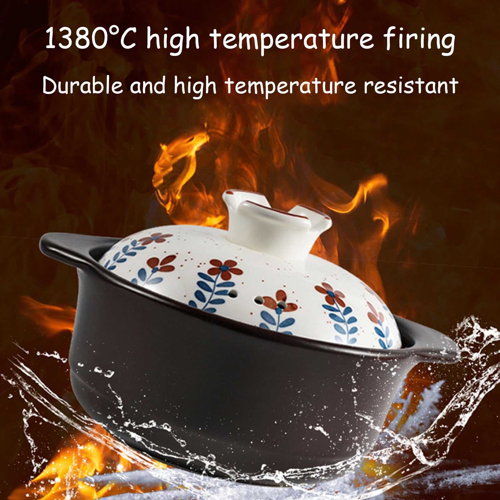 Pentole Casseruola con coperchio Grande Argilla for stufato rotondo resistente al calore manico Terracotta(5L/4.6Quarts)