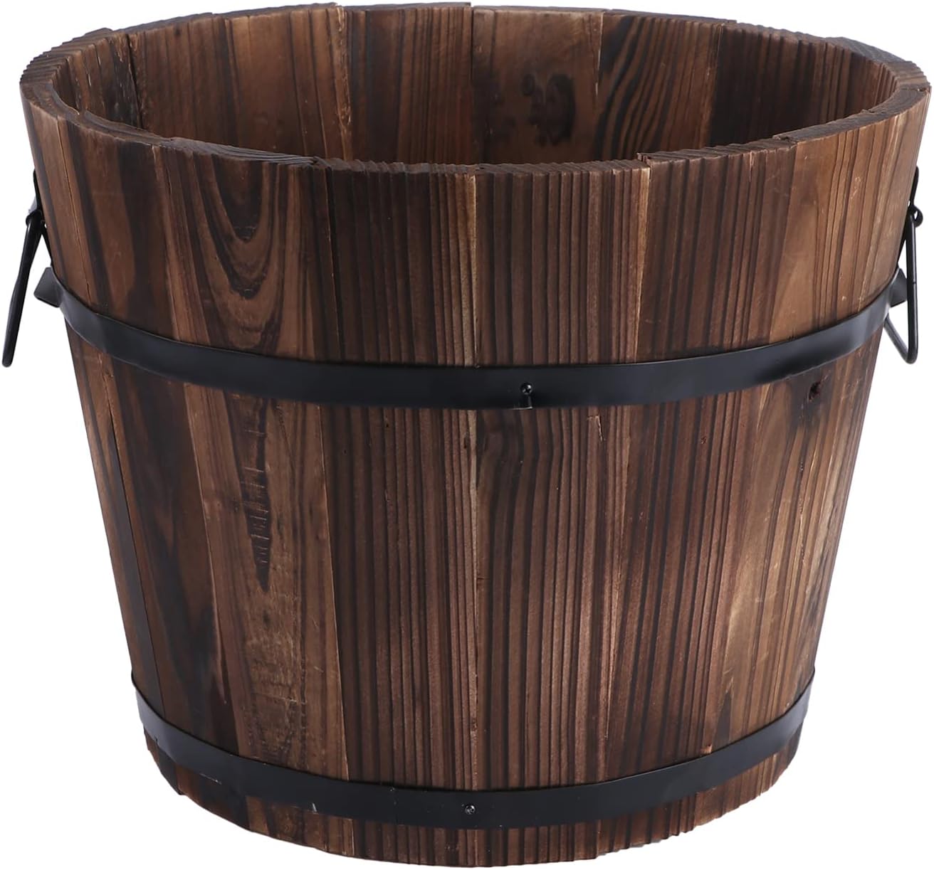 YARNOW Wooden Planter Barrel with Drainage Holes Garden Whiskey Barrel