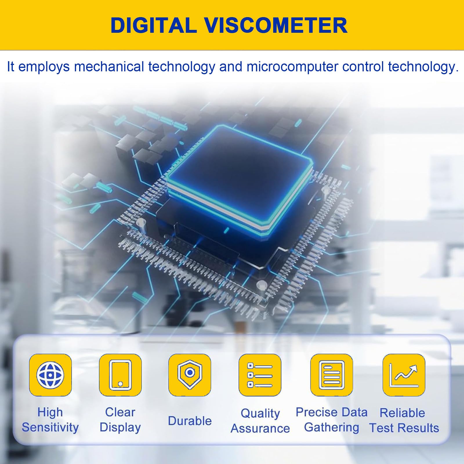 Viscosímetro digital giratorio con 4 rotores y sonda de temperatura, 1-100.000 mPa.s, ± 3% de precisión para tintas, pinturas, recubrimientos, adhesivos y grasas