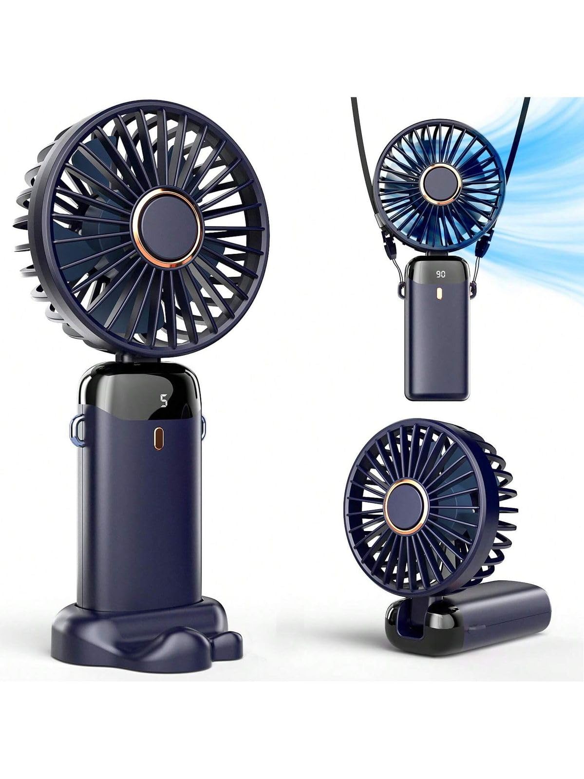 ELYSORAA Portable Fan Rechargeable with LED Light – Foldable Mini Fan,Small Fan,USB Charging Hand Fan with 2000mAh Battery & 5 Speed Modes | Travel, Makeup,Kitchen,Women’s Personal Pankhaa - BLUE-image-48
