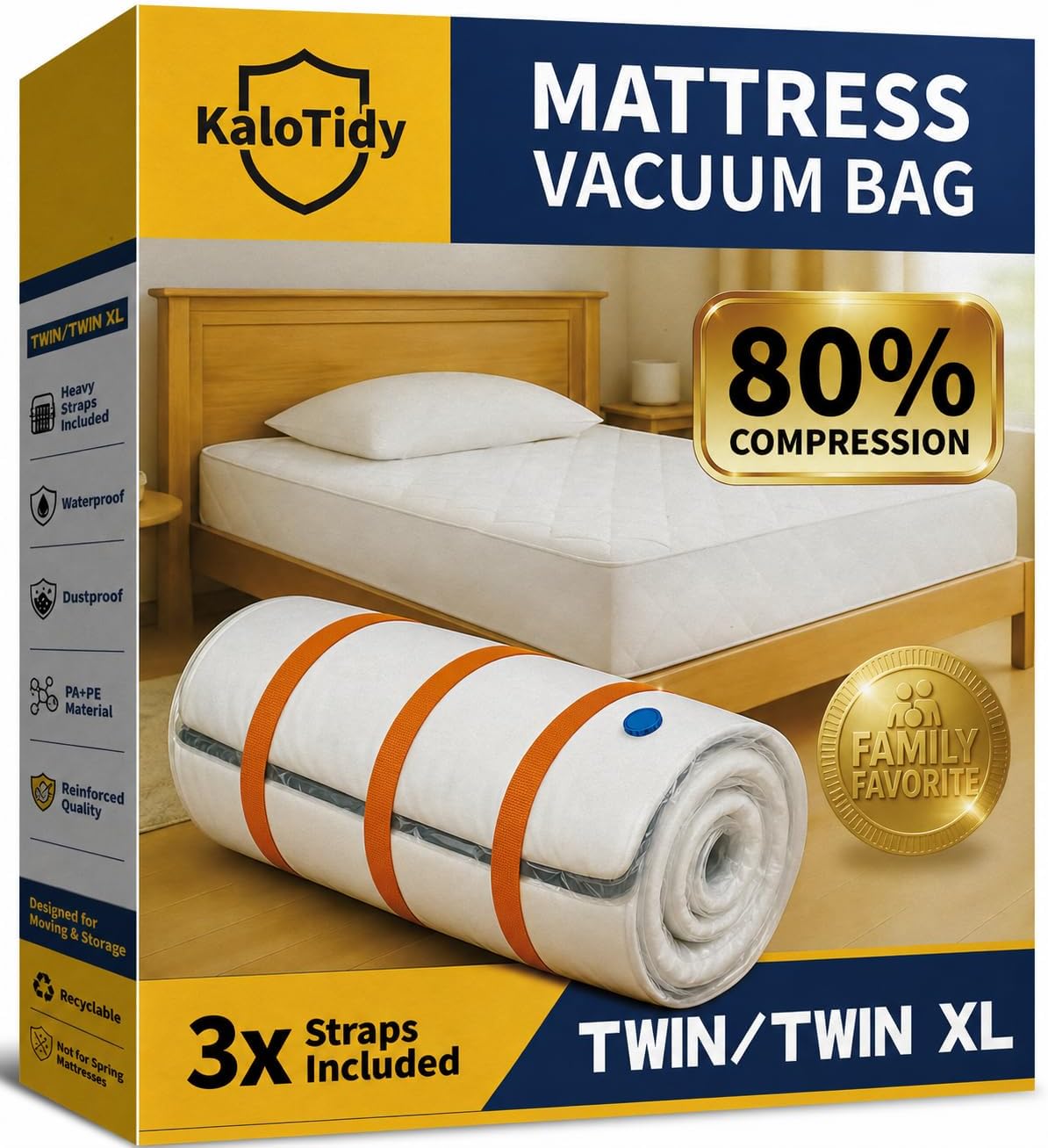 Memory Foam Mattress Vacuum Bag for Moving and Storage, Twin/Twin-XL