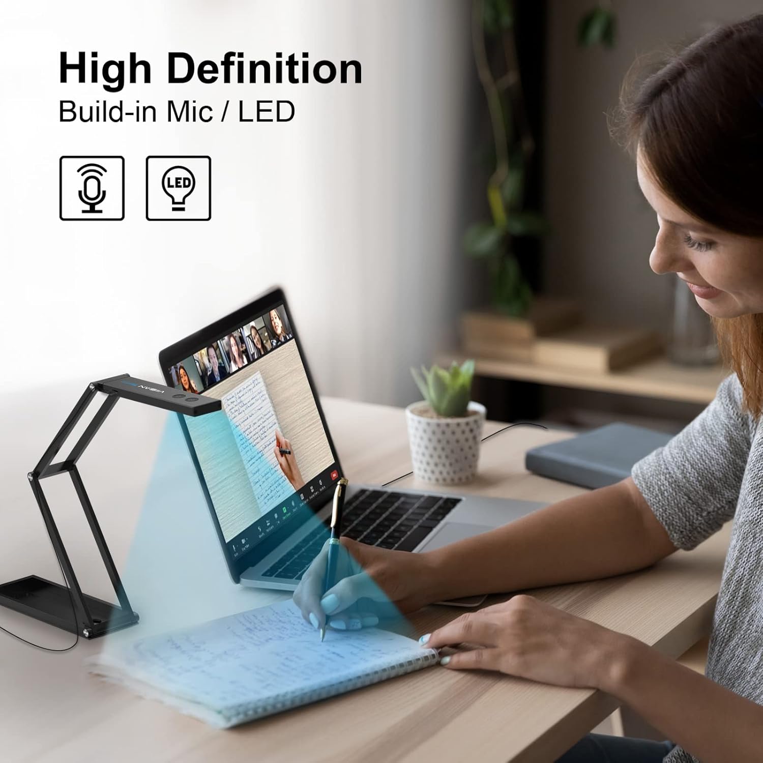 Document Camera/Webcam/Visualizer - VIISAN Plug-n-Play USB Document Webcam for Windows & Mac, Built-in Mic & LED Lights, 1944P Document Camera for Remote Teaching & Working, Video Calling & Recording