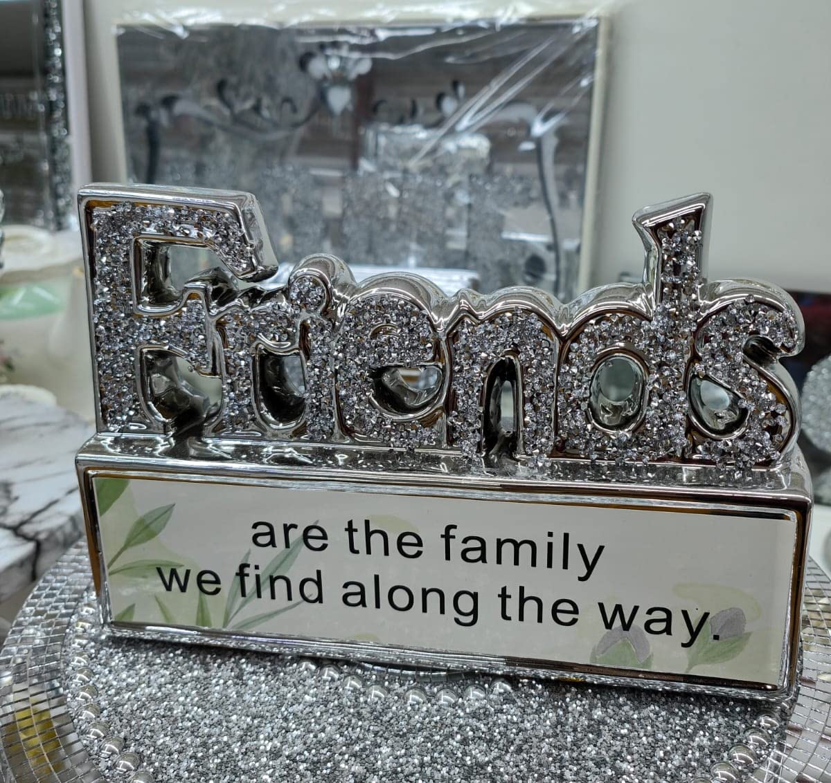 Biznest Silver Petals Crushed Diamond Friends Crystal Ornament Family Friends Bling Shelves Display