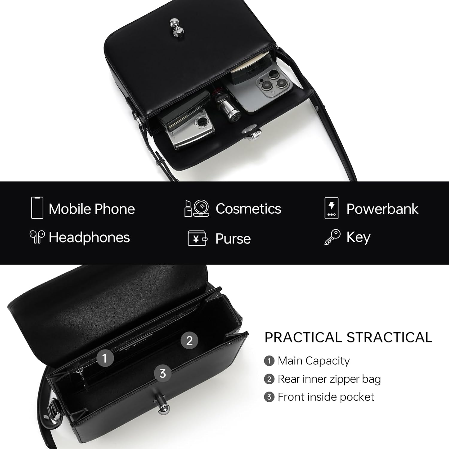 LA FESTIN Small Leather Purse Crossbody Bags For Women: Black Shoulder Handbags Crossbody Bag - Image 5