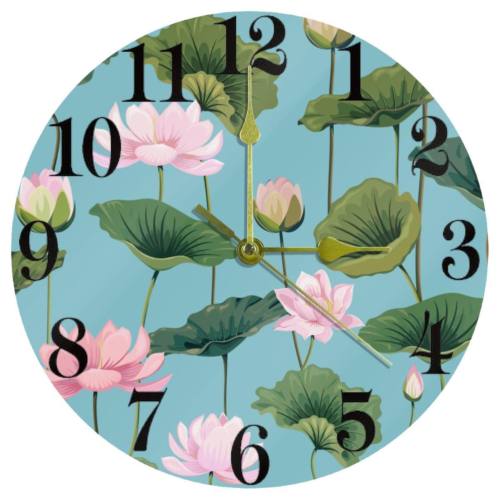 Horloge murale fonctionne à piles lotus rose 25,4 cm pour salon ronde