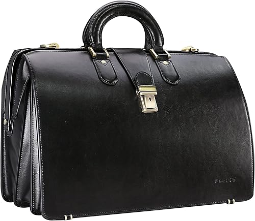 Banuce Leather Briefcase for Men with Lock Professional Doctor Bag Lawyer Attorney Bag Attache Case Exectutive 15.6 Inch Laptop Work Bags Black