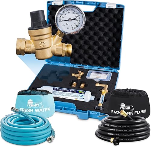Kit de agua dulce RV con manguera para beber y santación, regulador de presión de agua para caravana, filtro, conectores de manguera, kit de