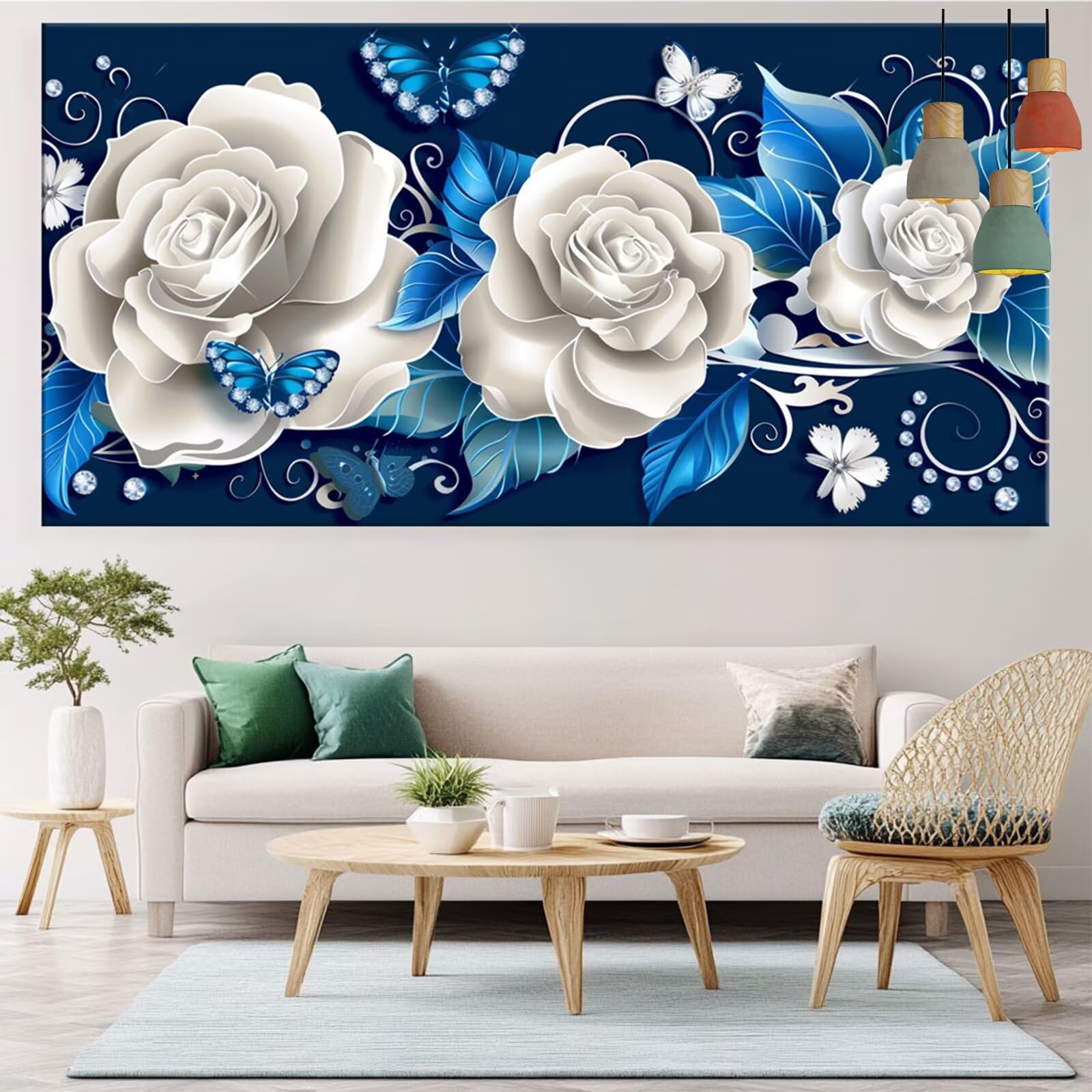 Diamond Painting Lila Diamond Painting Erwachsene Blume Bastelset Kinder ab 6 Jahre Mosaikherstellung Kreatives Geschenke für Mädchen Anfänger, Diamant Strass Kreuzstich Zimmer Deko 60x120cm Y5-602