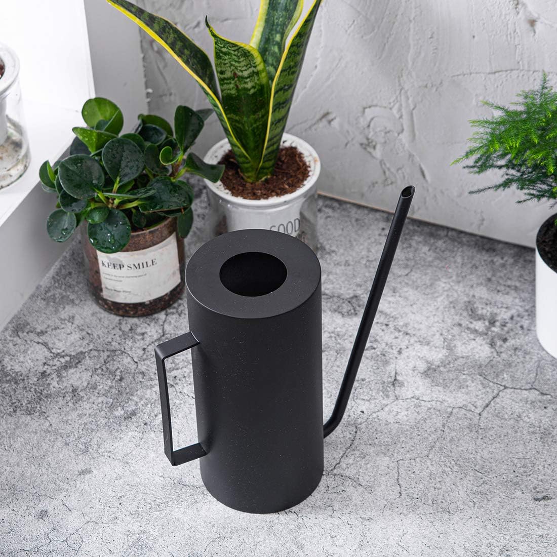 Watering Can 50oz/1.5L Stainless Steel Watering Pot for Outdoor and Indoor House Plants (Matte Black)