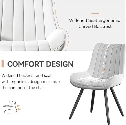 Miniatura 3 de Juego de 4 sillas de comedor modernas de mediados de siglo, sillas de cocina de tela tapizada con cojines suaves, color blanco