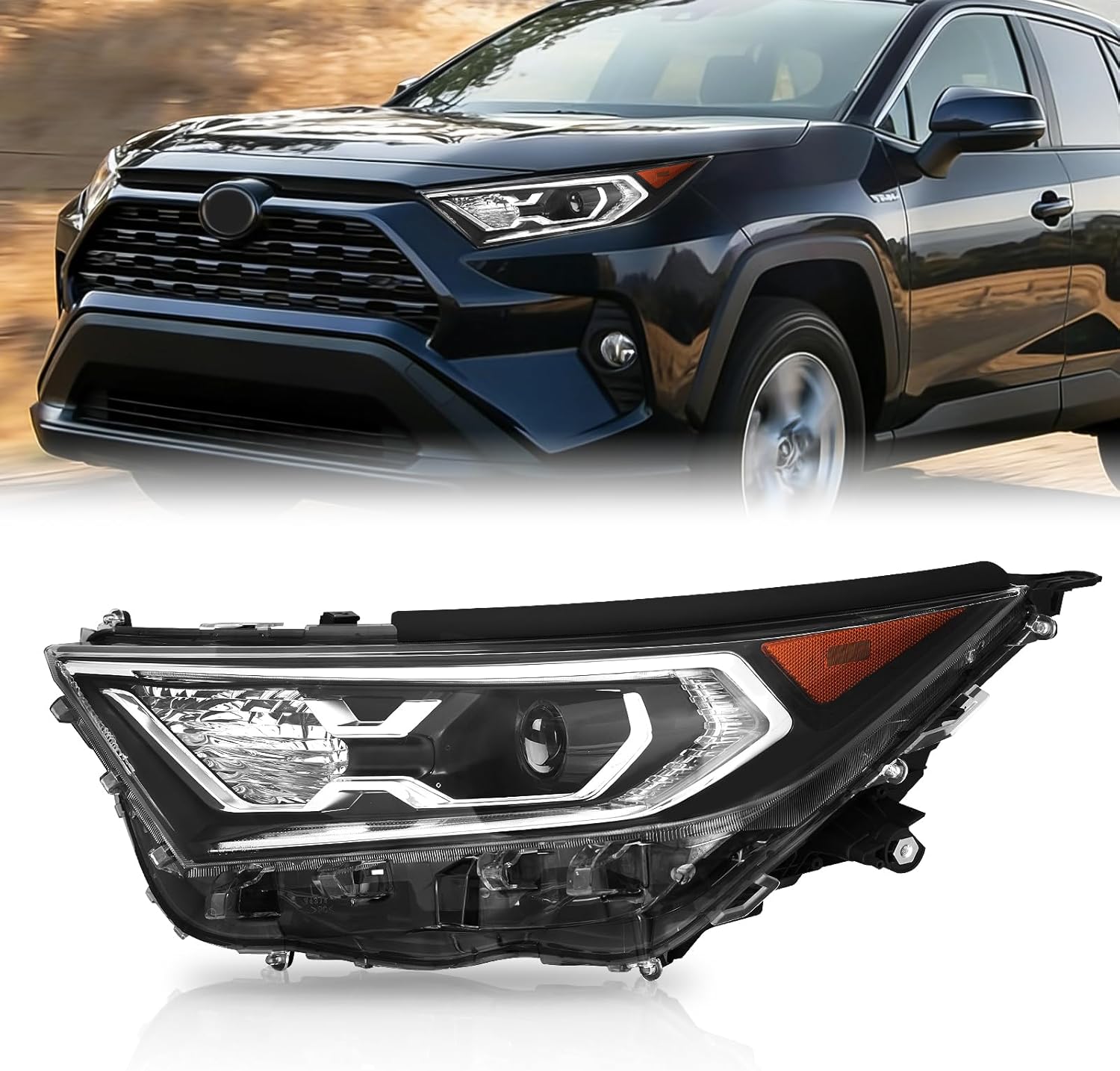 JFN LED Headlight Assembly Compatible with 2019-2023 Toyota RAV4 Hybrid XSE Front HeadLamp with Blubs High(Driver Side (Left))