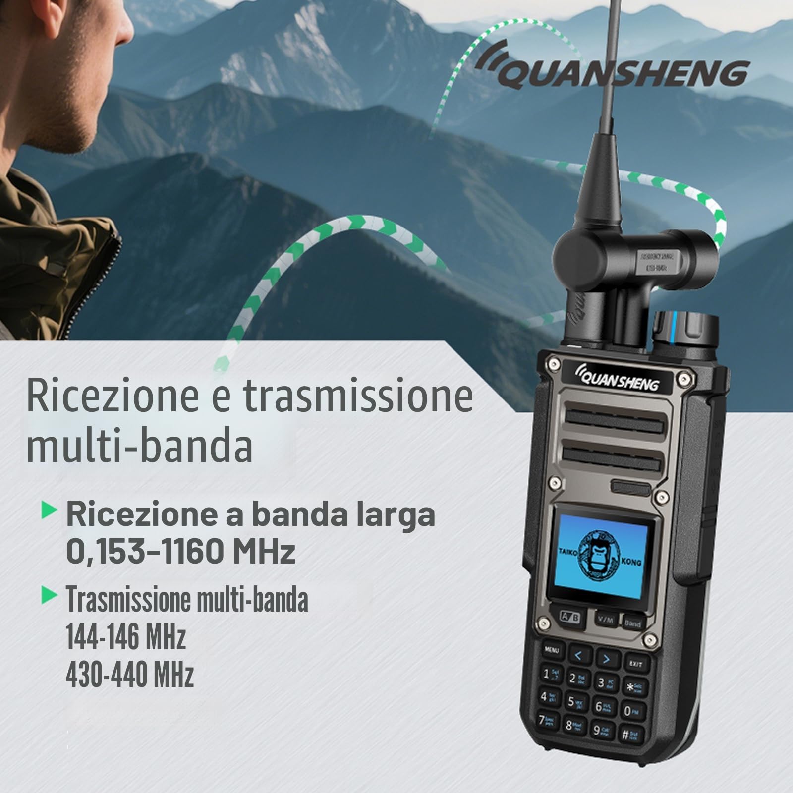 HYS Quansheng TK-11 (8) 10 W VHF/UHF Walkie Talkie, connettore di ricarica Type-C e batteria da 3000 mAh, numero di canale, analizzatore di spettro, radio professionale a due vie