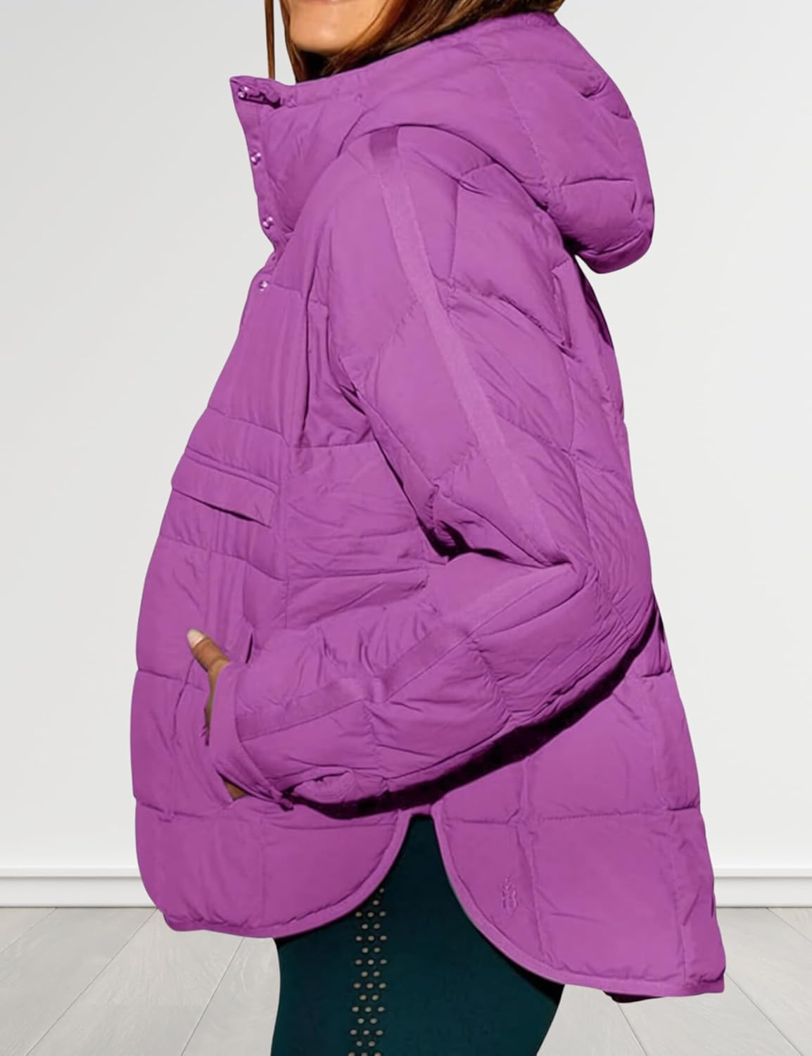 Women's Pullover Puffer Jacket Hooded Oversized Lightweight Quilted Jacket Winter Warm Padded Coat - Image 5