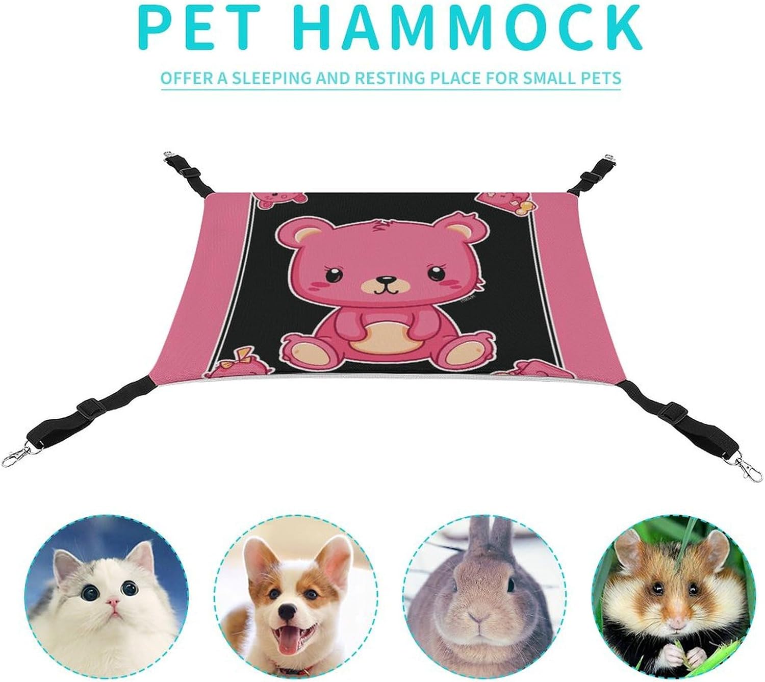 review Hanging Pet Hammock, Cartoon Bear Printed Soft Breathable Pet Hammock with Adjustable Straps and Metal Hooks for Cats Small Dogs Rabbits Sugar Gliders