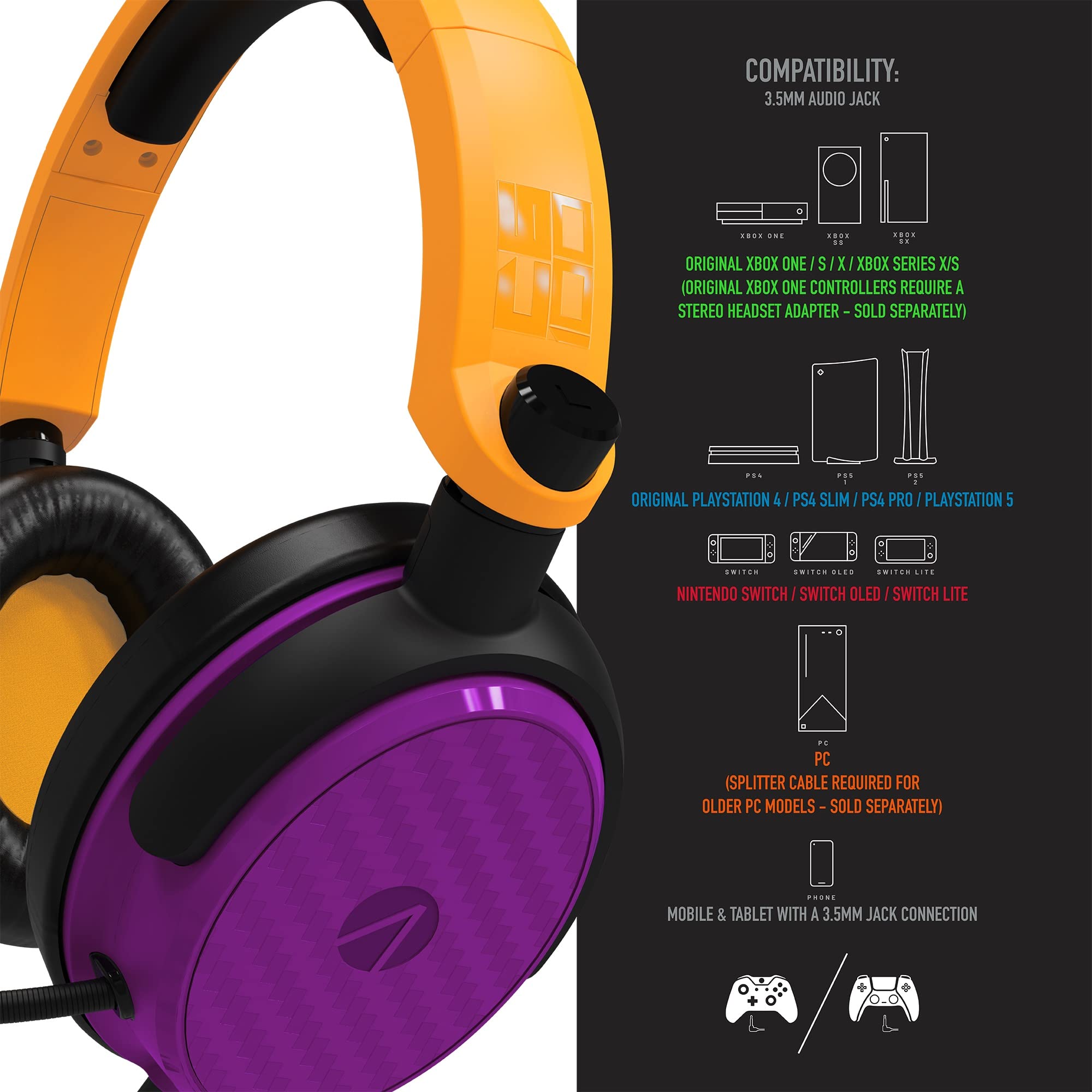STEALTH C6-100 Gaming Headset Over Ear Neon Orange Lila PS4 PS5 Xbox Switch PC 3.5mm Klinkenstecker