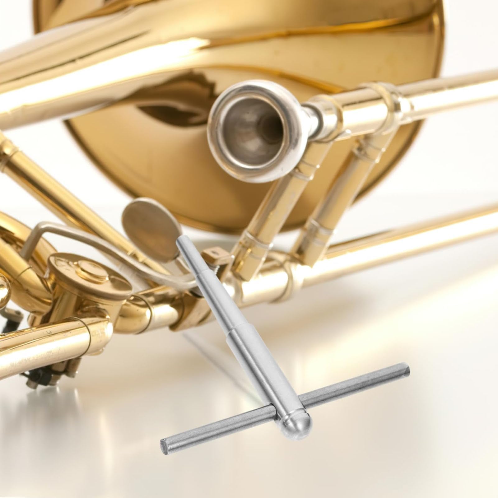 Outil de Réparation de Trompette, Tête Sphérique en Métal, Corne, Trombone, Outils D'entretien du Cou avec Manche en Bois, Accessoire D'instrument