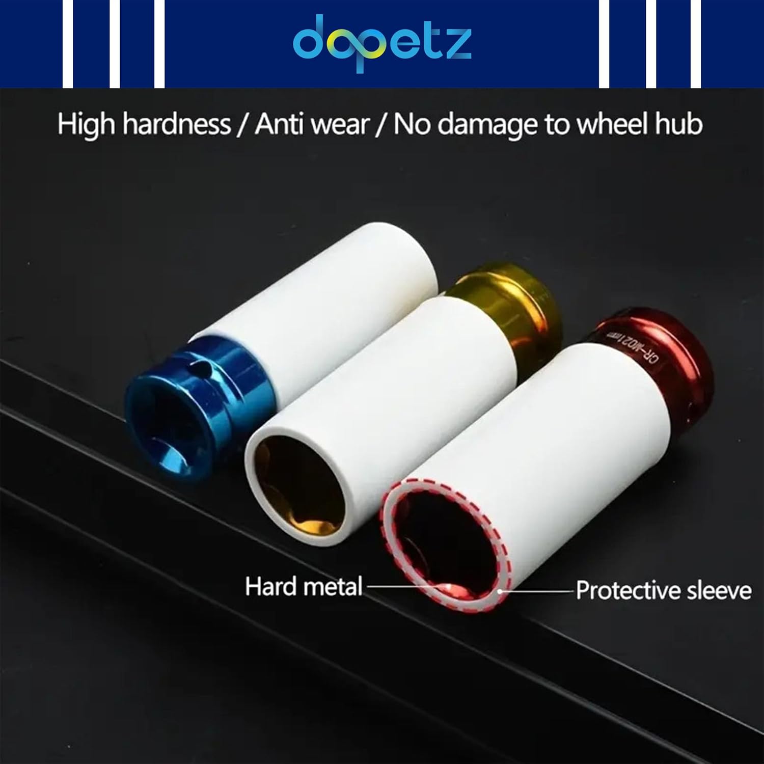 Dapetz ® Wheel Nut Impact Socket Set, Thin Wall Deep Impact Sockets 1/2" Drive, 17mm 19mm 21mm, Perfect Tool for Professional and DIY Use, Ideal for Garage