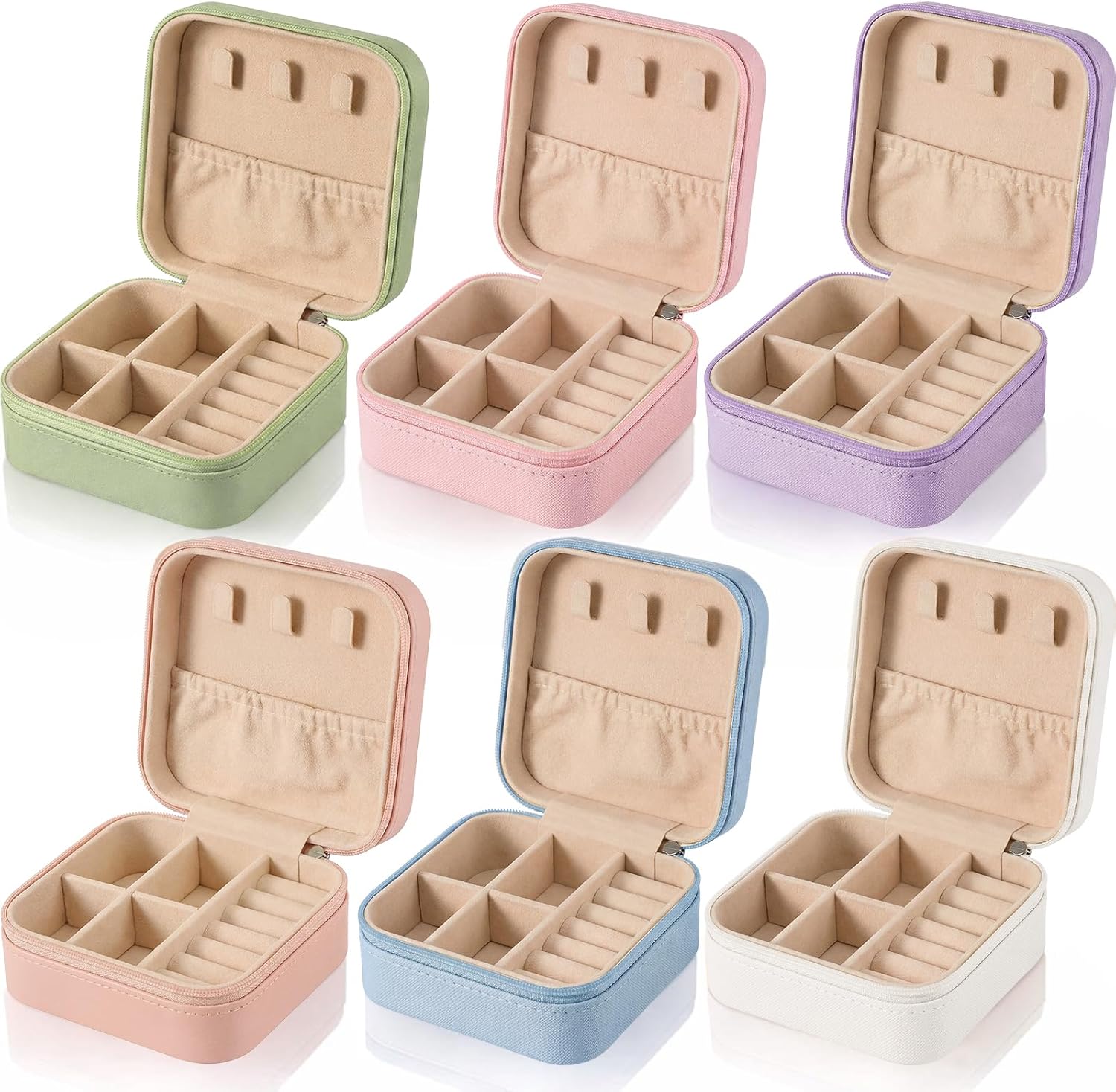 6 Pcs Jewelry Box Small Gift Travel Jewelry Case Portable Storage Jewelry Organizer PU Leather Wedding Ceremony Travel Jewelry Holder for Women Girls Ring Necklace Earring Bracelet Pendant, White Blue