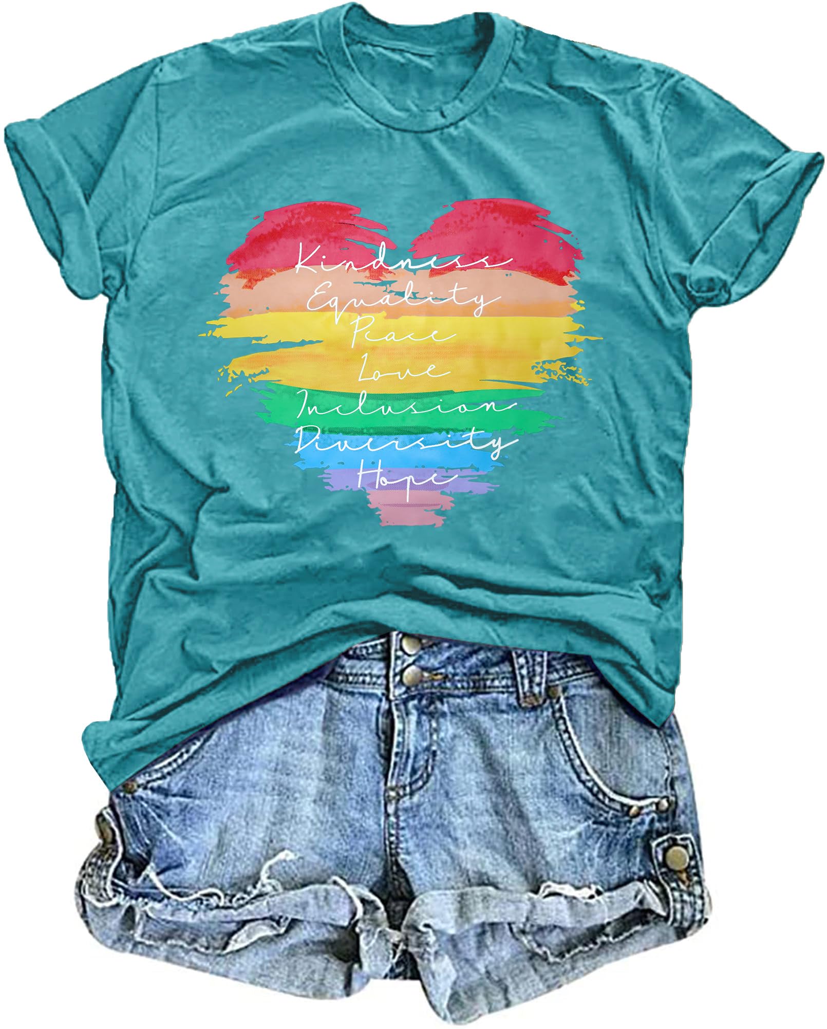 tiorhooe Pride Shirt Damen Regenbogen Print Tshirt Frauen Gay LGBT Gay Pride Kurzarm Top
