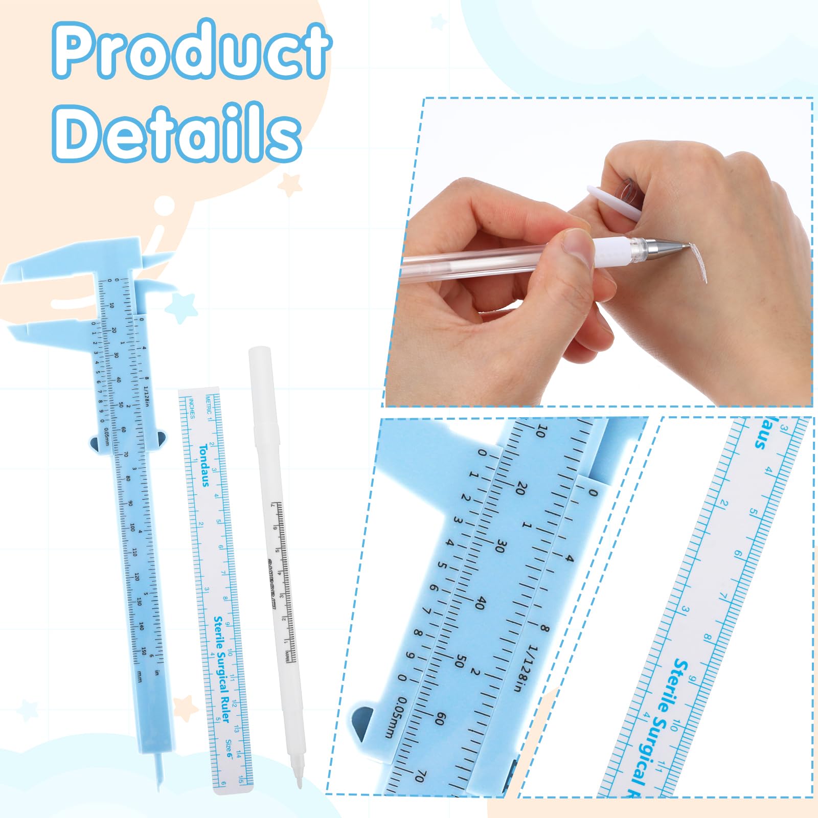 cobee 6 Pcs Brow Mapping Pen Set, Eyebrow Pen with 2 Calipers And 2 Straightedge, Eyebrow Mapping Pencil Permanent Makeup Measuring Tool for Skin Artists Eyebrow