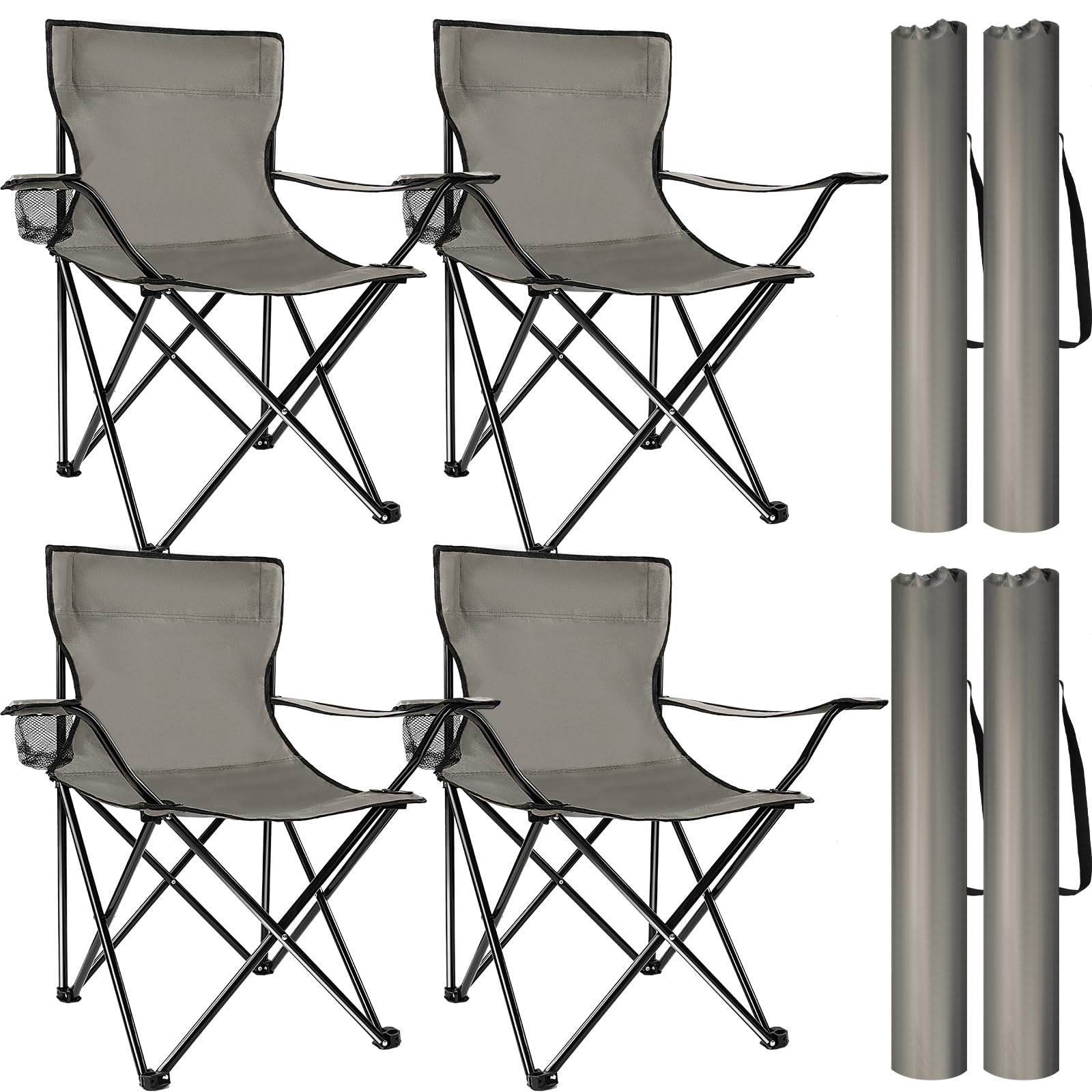 4 Pack Outdoor Folding Chairs Camp Chair Beach Chair Portable Folding Camping Chairs Lightweight Lawn Chair Foldable Sports Chair with Cup Holder Carrying Bags (Grey,21.3 x 21.3 x 35.4 Inch)