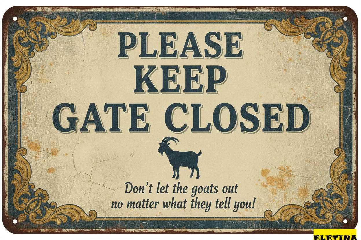 Please Keep Gate Closed Metal Warning Tin Sign Weather Resistant UV Protected Rust Free Bar Garage Cafes Home 8x12in