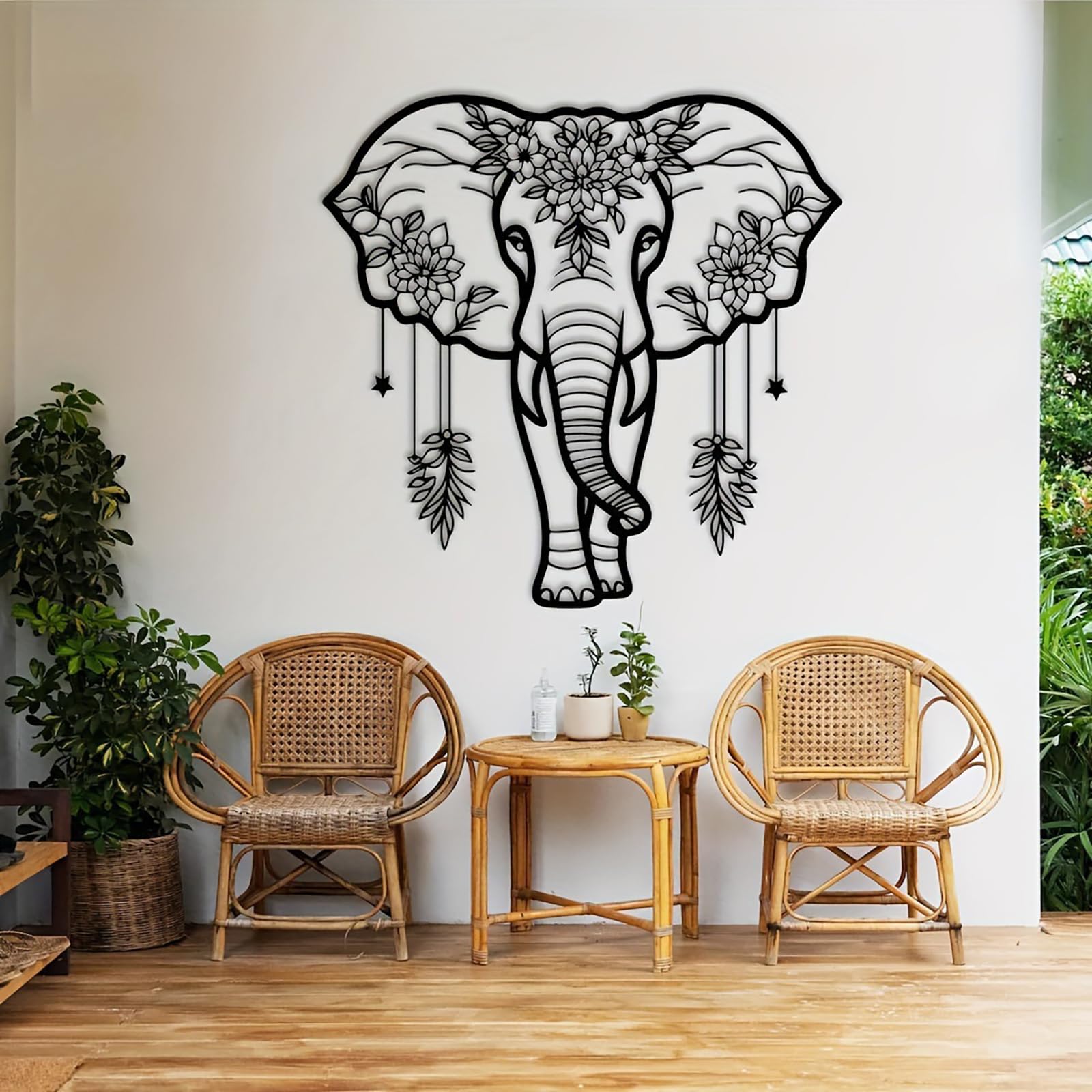 LLSZAHD Black Metal Elephant Wall Art, Nordic Style Iron Wall Sculptures Animal, Minimalist Abstract Metal Artwork For Wall, For Study Living Room Bedroom Hotel Decor, 39.5 X 40 Cm