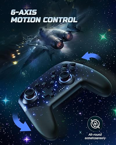 Vista 6 de Switch Controller Compatible with SwitchLiteOLEDPC WindowsiOSAndroid, 1000mAh Programmable Wireless Switch Pro Controller with Cool RGB Star Light