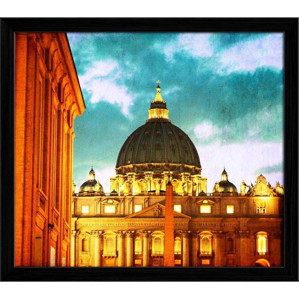 ArtzFolio Vintage Basilica Di San Pietro, Vatican City, Italy Tabletop Painting Black Frame 6.7 x 6 inch (17 x 15 cms)