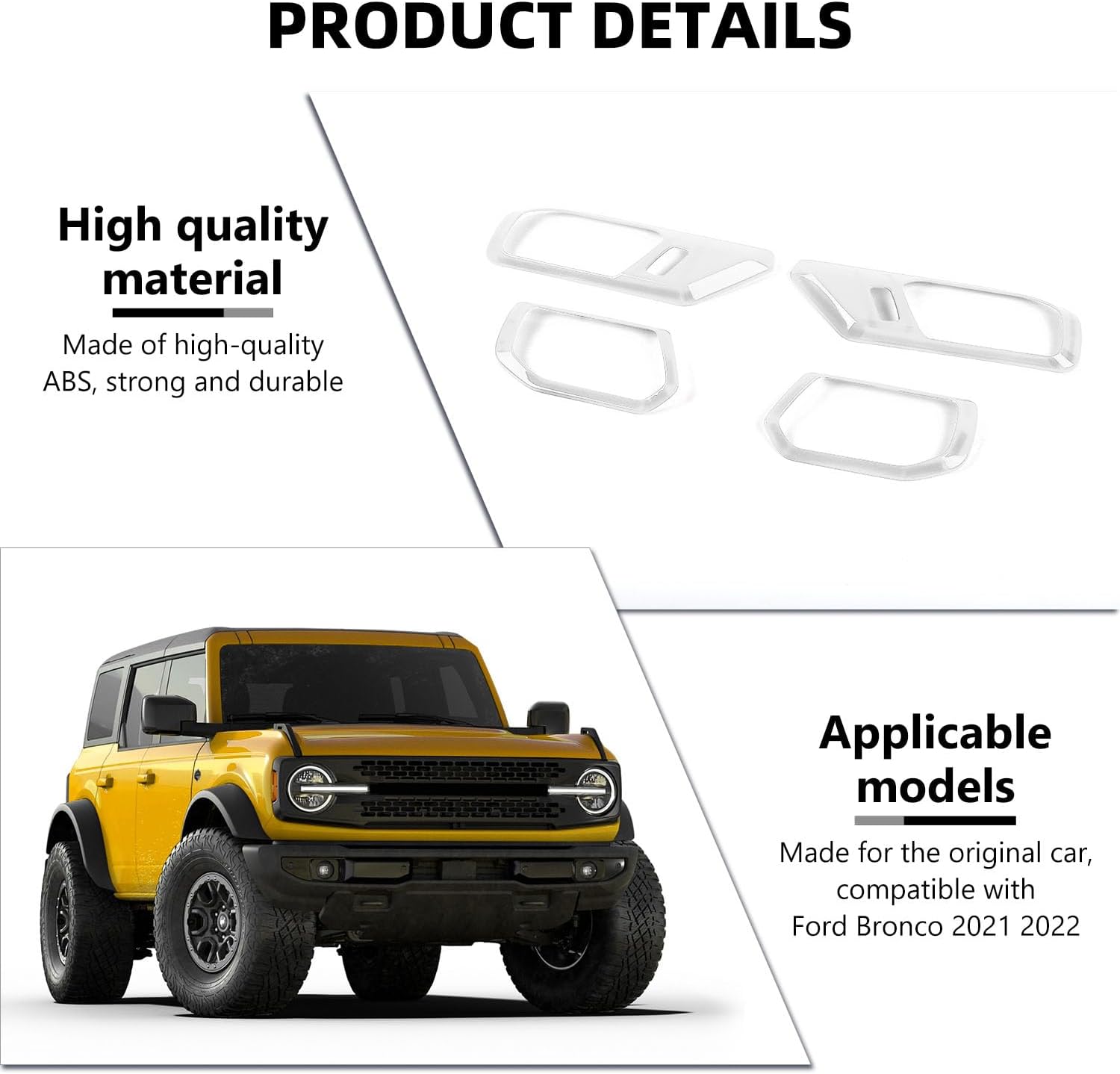 RAZPOY Inner Door Handle Cover Trim Compatible with 2021-2025 Ford Bronco Interior Accessories White (Not for Bronco Sport)