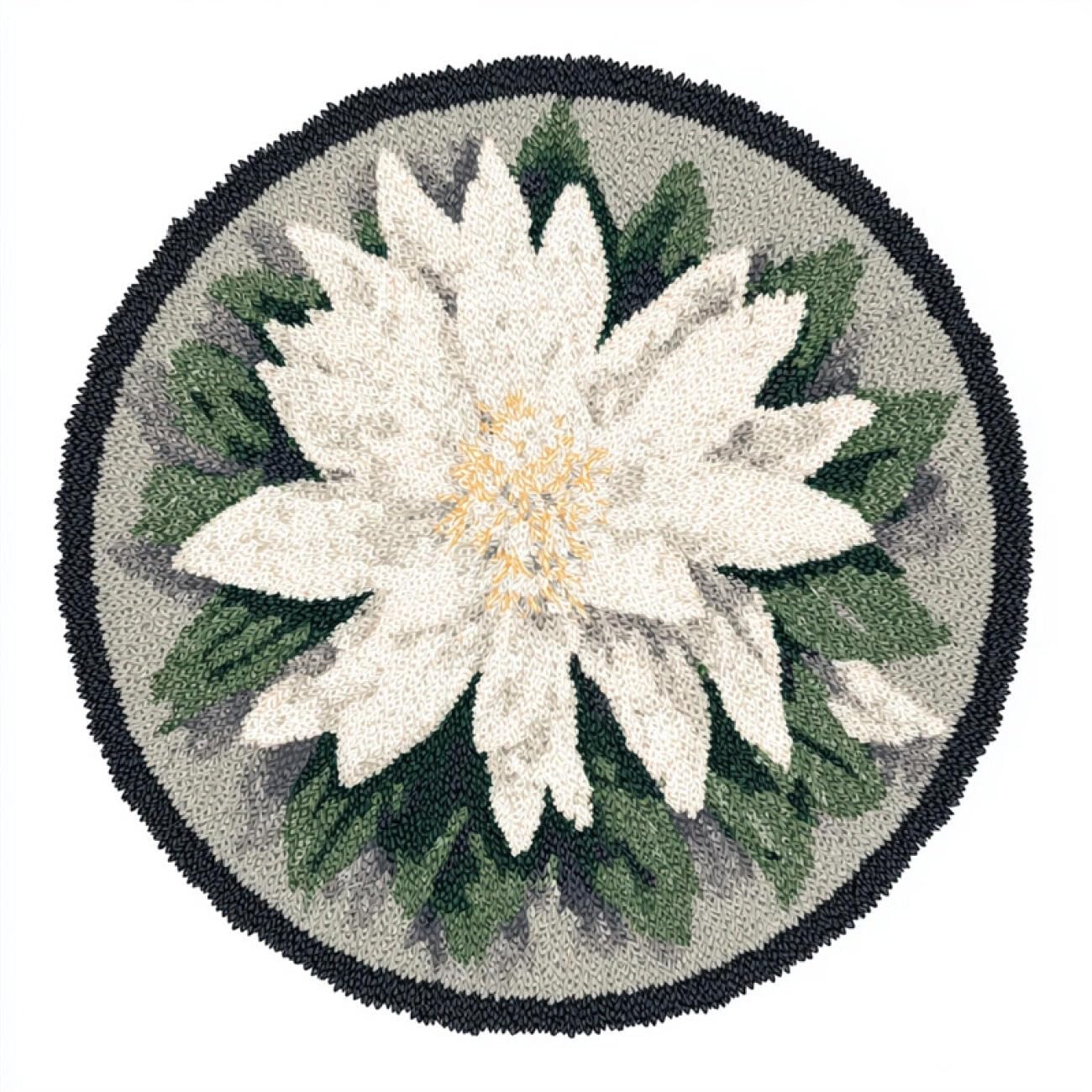 Kitquiver P Latch Hook Rug Kits White Flowers 50X50cm