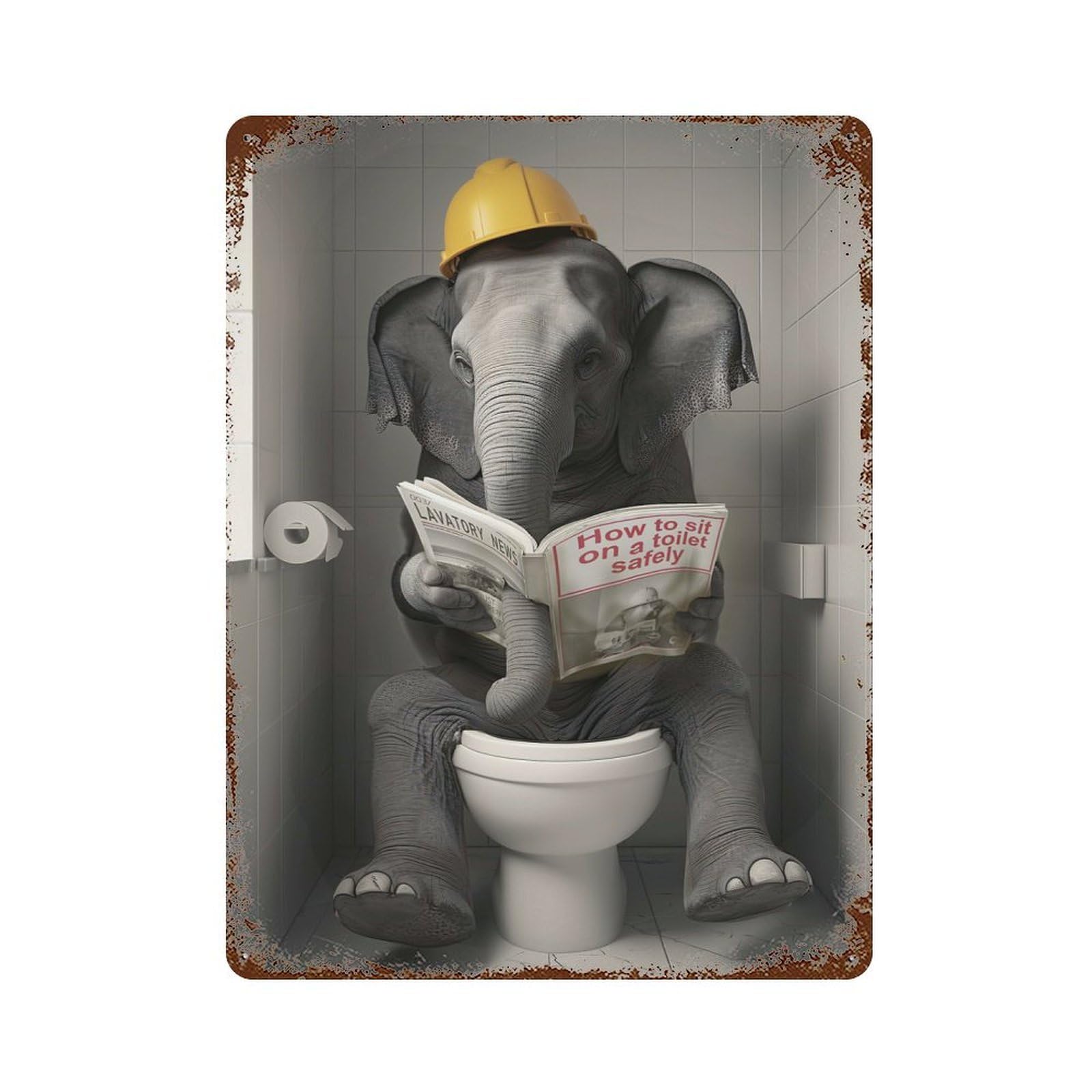 Elephant on A Toilet Decorative Tin Sign 15.7"x11.8", for Farmhouse, Kitchen And Entryway Decor, Shabby Chic Decor
