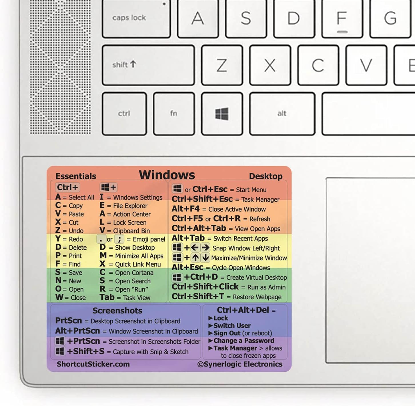 Windows PC Reference Keyboard Shortcut Sticker | Vinyl, Laminated Windows Shortcut Sticker for PC Laptop or Desktop | Shortcuts Cheat Sheet (Rainbow/Small)