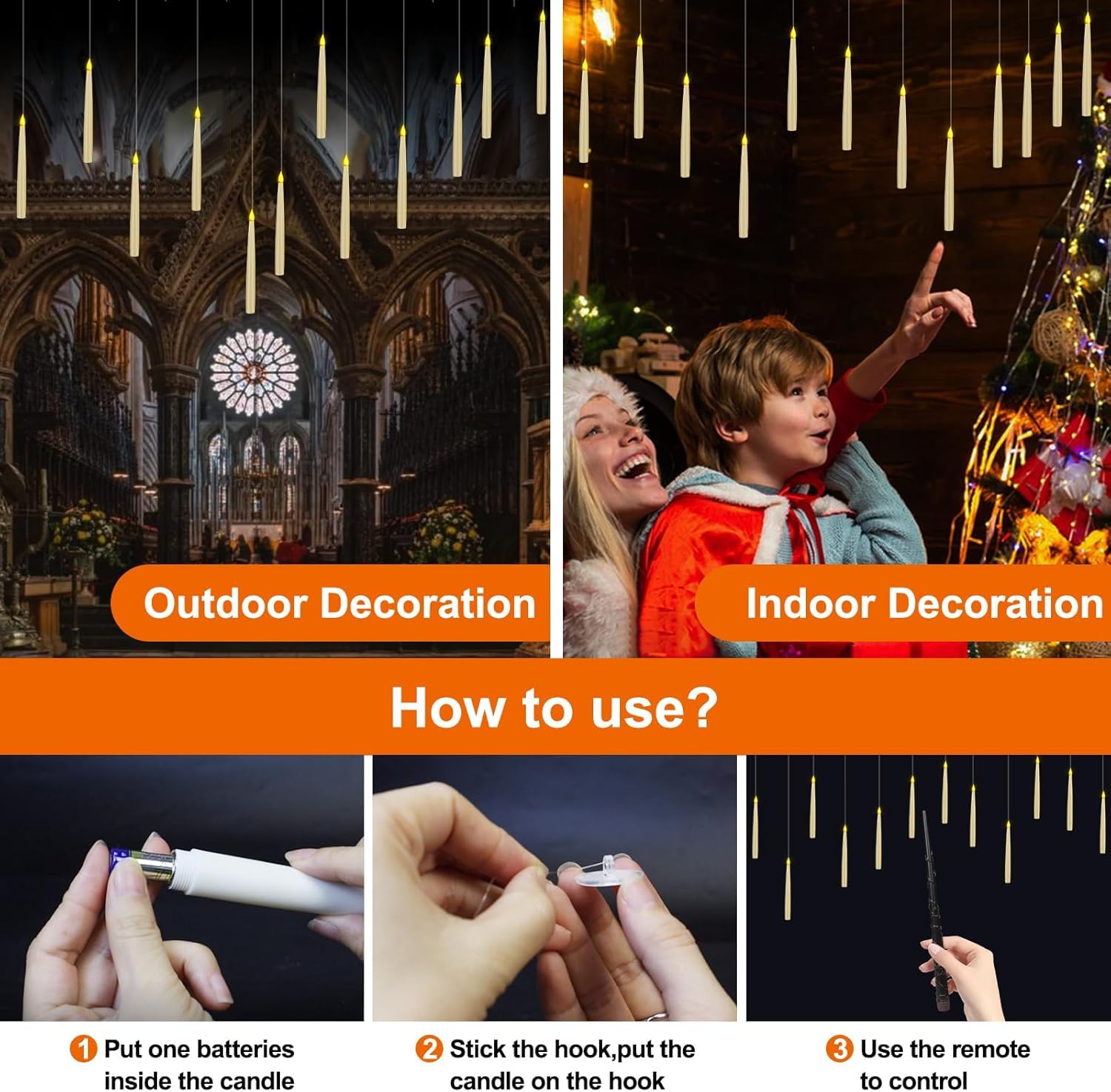 ZOYDP Candele Harry Sospese con 2 Bacchetta, 20 Pezzi Floating Candles, Candele Volanti a Batteria con Fiamma Finta, Candele Fluttuanti, Candele Galleggianti per Natale Halloween Festa Decorazione