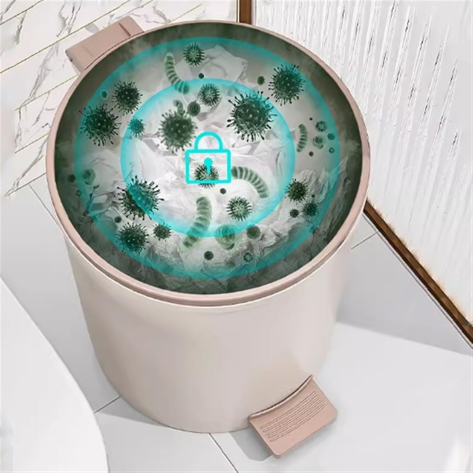 Papelera de Escritorio Bote de basura redondo con tapa, bote de basura con escalón sin contacto, bote de basura con pedal de plástico de 9/13 litros con cubo interior for sala de estar, dormitorio, ba