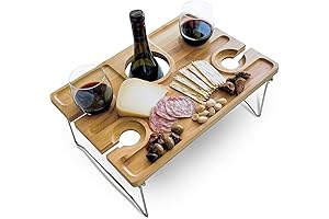 Bamboo Picnic Table Travel Charcuterie Board with Wine Holder