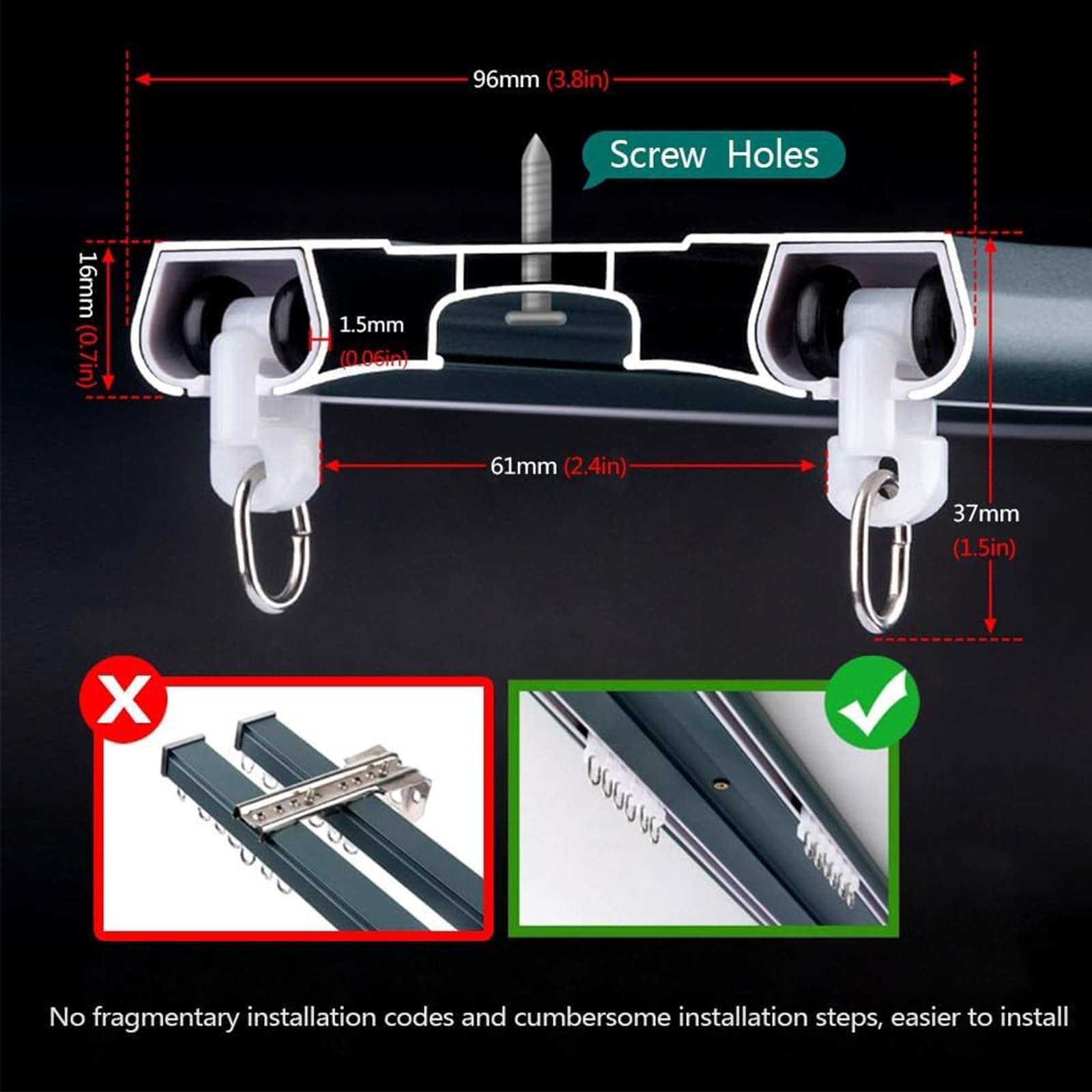 Kit di guide scorrevoli in alluminio, 230 cm, profilo bianco, struttura in acciaio, design Detive per una decorazione della casa liscia Ele (champagne h)