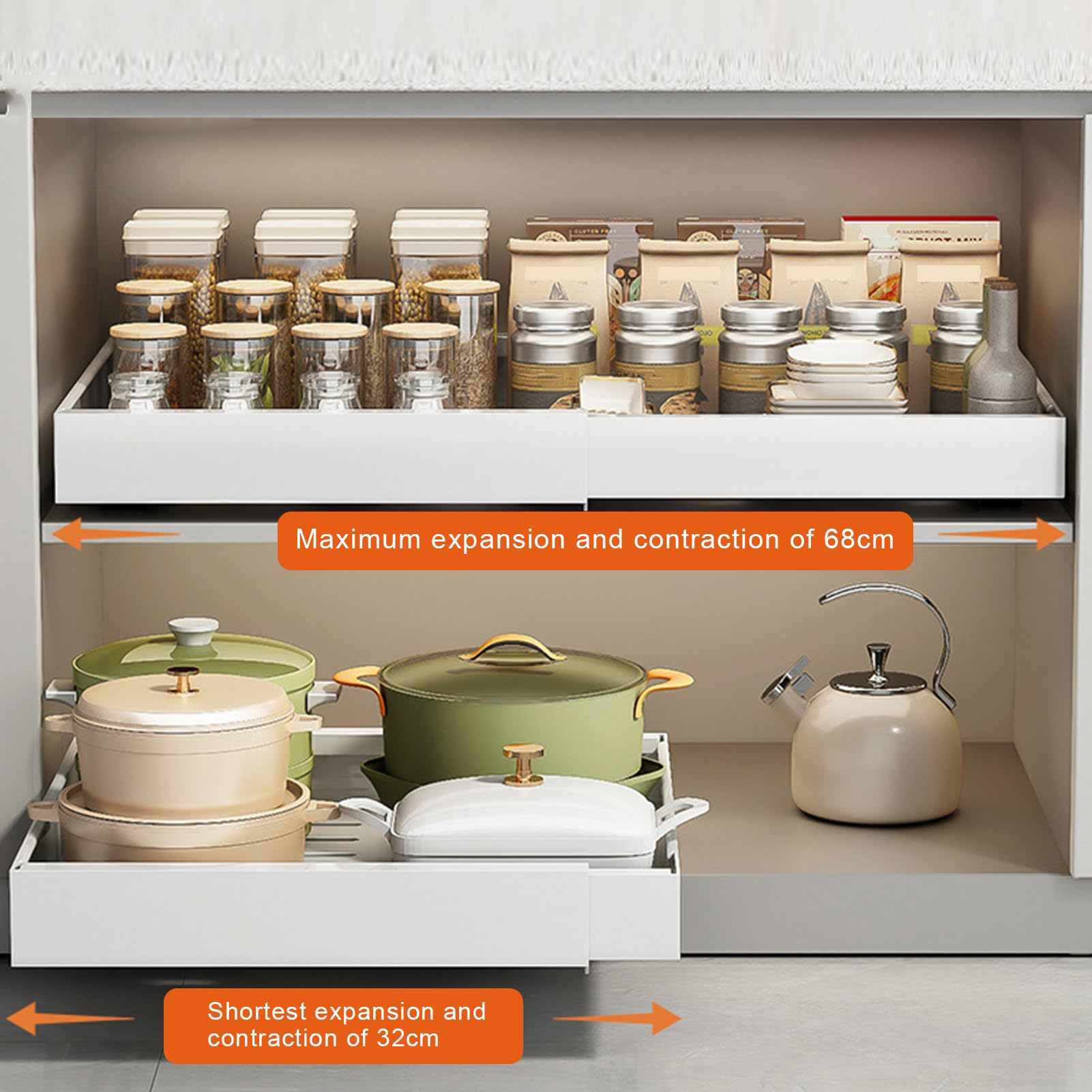 Organizzatore Estraibile Per Armadietto Espandibile | Bianco | Cassetto Multiuso Per Cucina O Bagno