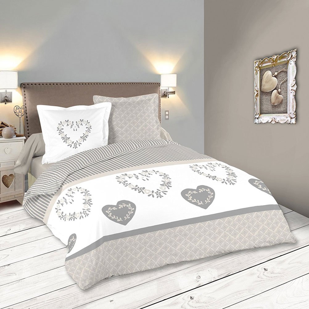 Stof Lovely CASA Manoir Housse de Couette 260 x 240 cm avec 2 Taies d'oreiller 63 x 63 cm, Coton, Gris