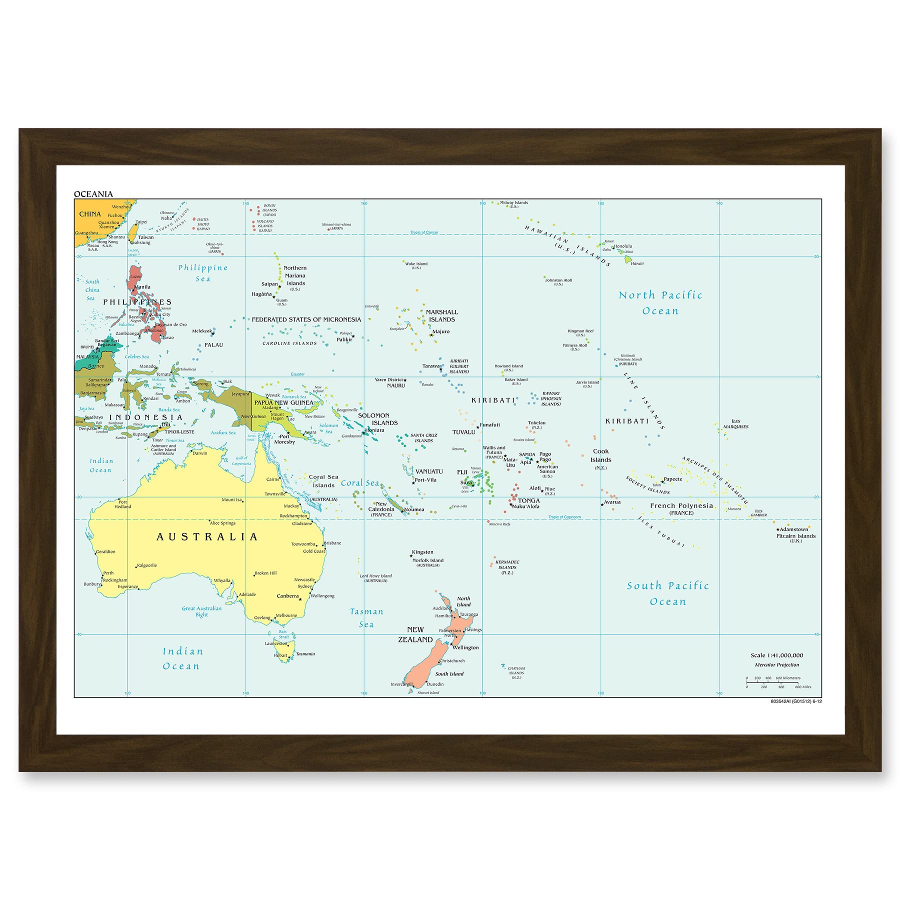 Artery8 Map Of Oceania Australia New Zealand Melanesia Micronesia Polynesia A4 Artwork Framed Wall Art Print