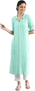Aurelia Women Green Ethnic Shirt Collar Viscose Kurta in Geometric Print_22FEA12217-702095_S