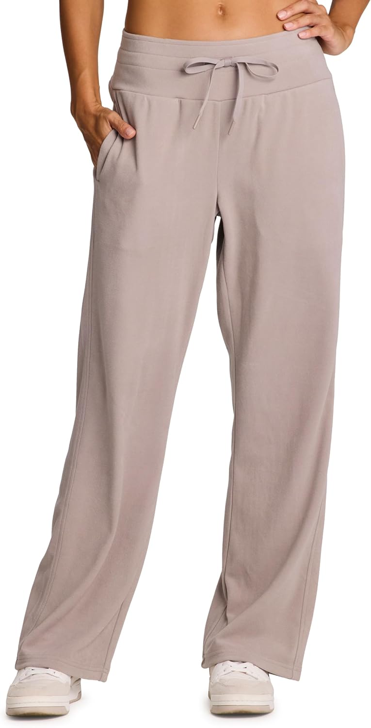 RBX Women's Sweatpants with Pockets, Soft Plush Full Length Wide Leg Lounge Pants Relaxed Fit Yoga Pants with Wide Waistband