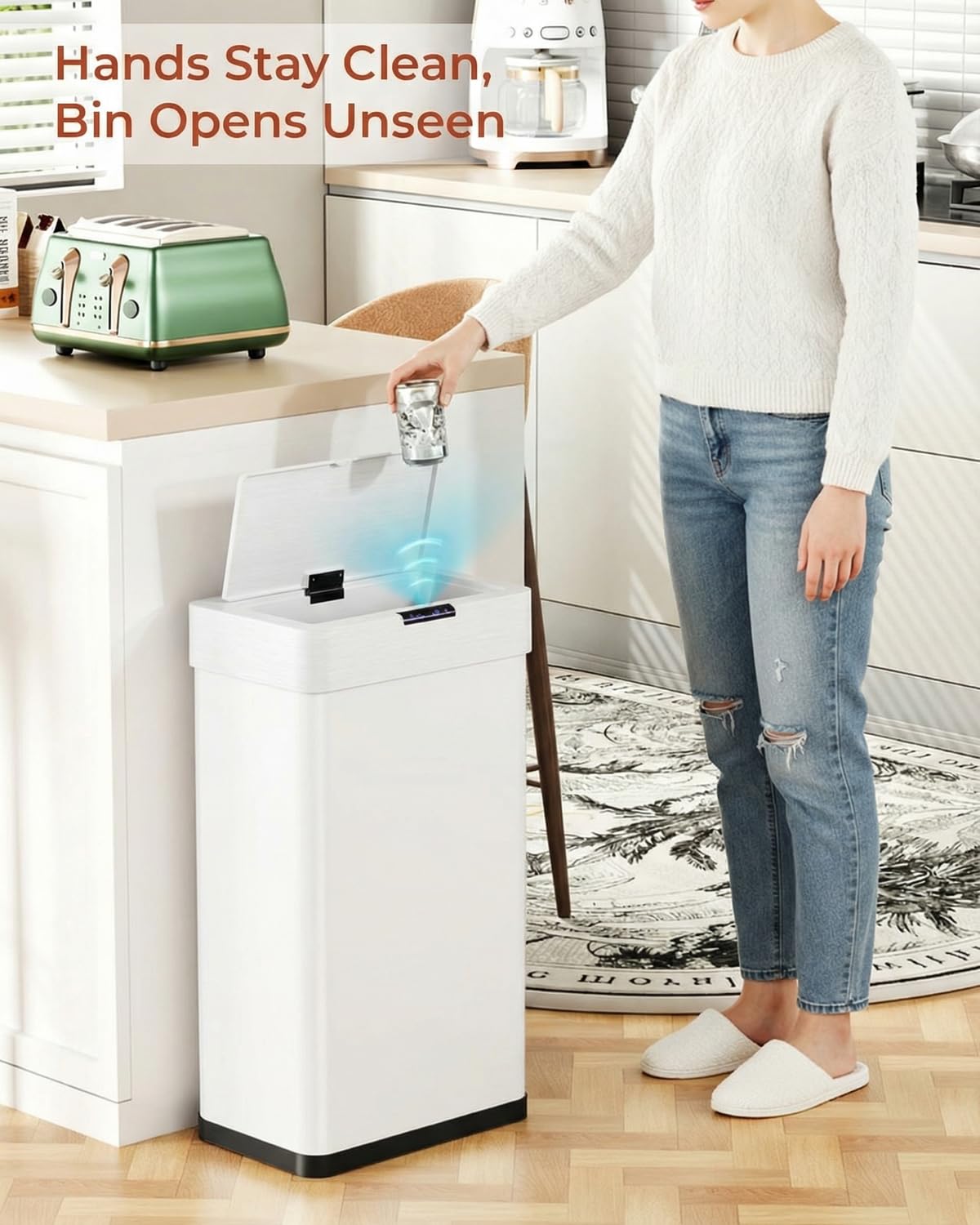 TLSUNNY 18.5 Gallon Motion Sensor Trash Can,Touchless Automatic Garbage Can,Brushed Stainless Steel Smart Bin,with Bag Holder,Soft Close Lid,for Kitchen,Office,RV,Bedroom,Living Room (White, 70L) - Image 7