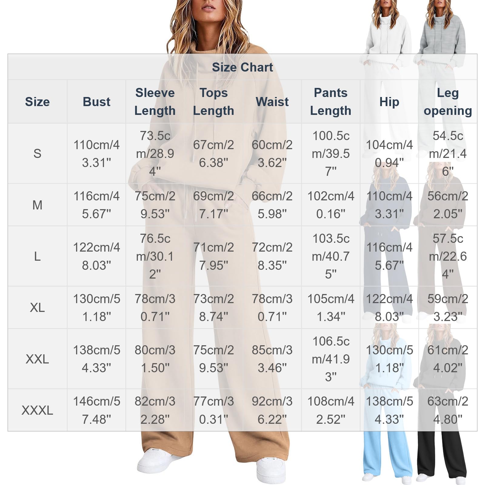 Conjunto de chándal para mujer, para otoño, invierno, gimnasio, entrenamiento, ropa de descanso, cuello alto, sudadera de gran tamaño, pierna ancha, conjunto deportivo de 2 piezas, conjunto deportivo