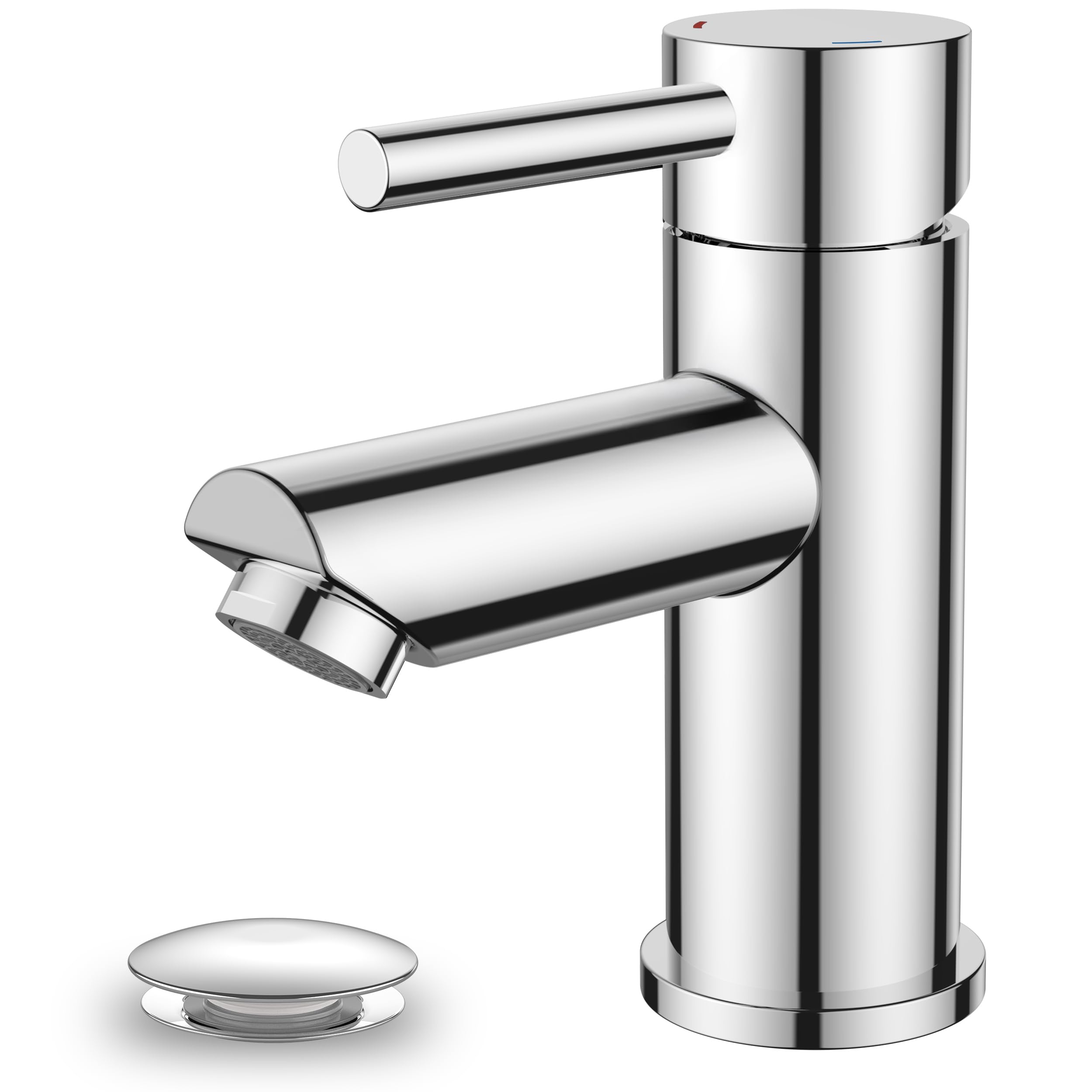 FORIOUS Basin Mixer Tap, Bathroom Sink Tap Single Lever Stainless Steel Single Hole with 70 mm Spout Height, Slotted Pop Up Waste and G1/2 Hoses, Chrome