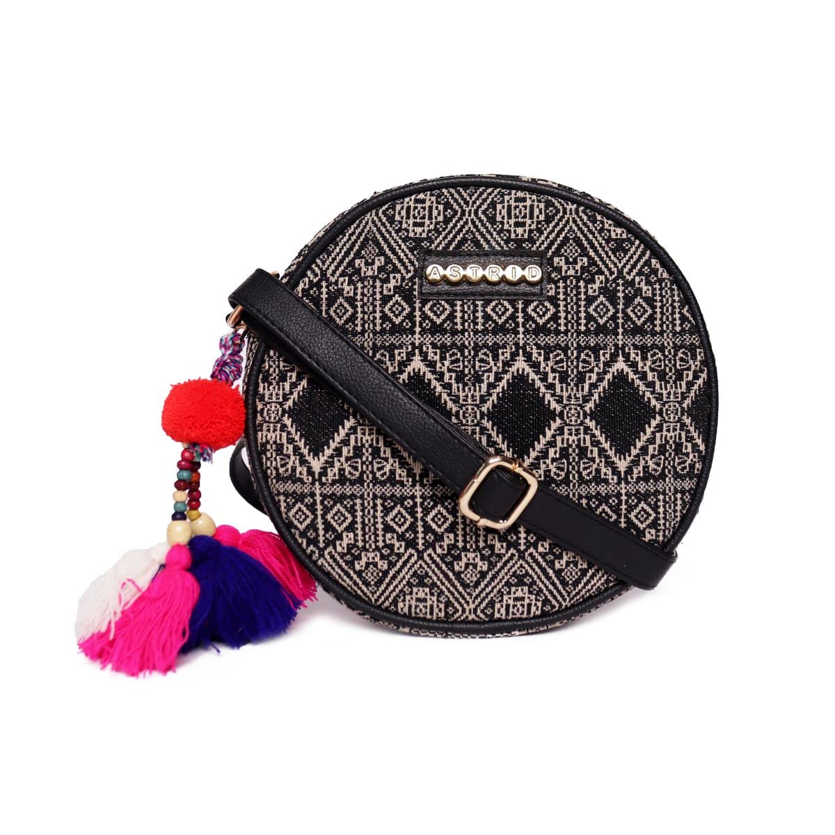 ASTRID Round Sling Bag With Pompoms For Girls And Women (black) (B0B2PC1LGK) Amazon Price History, Amazon Price Tracker