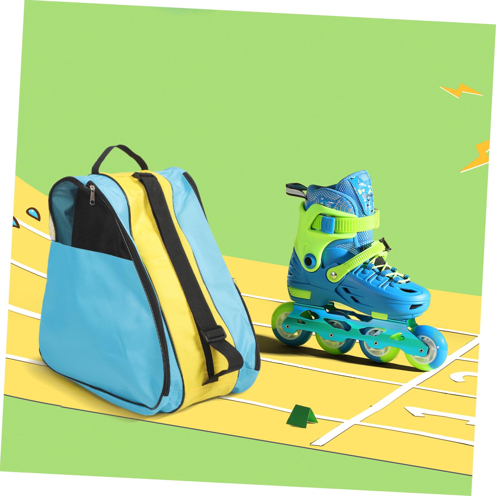 Borsa per Pattini a Rotelle in Nylon, Zaino per Scarpe da Roller | Contenitore per Scarpe da Pattinaggio, Blu Giallo Due Toni Rete Parziale, Trasporto e Protezione