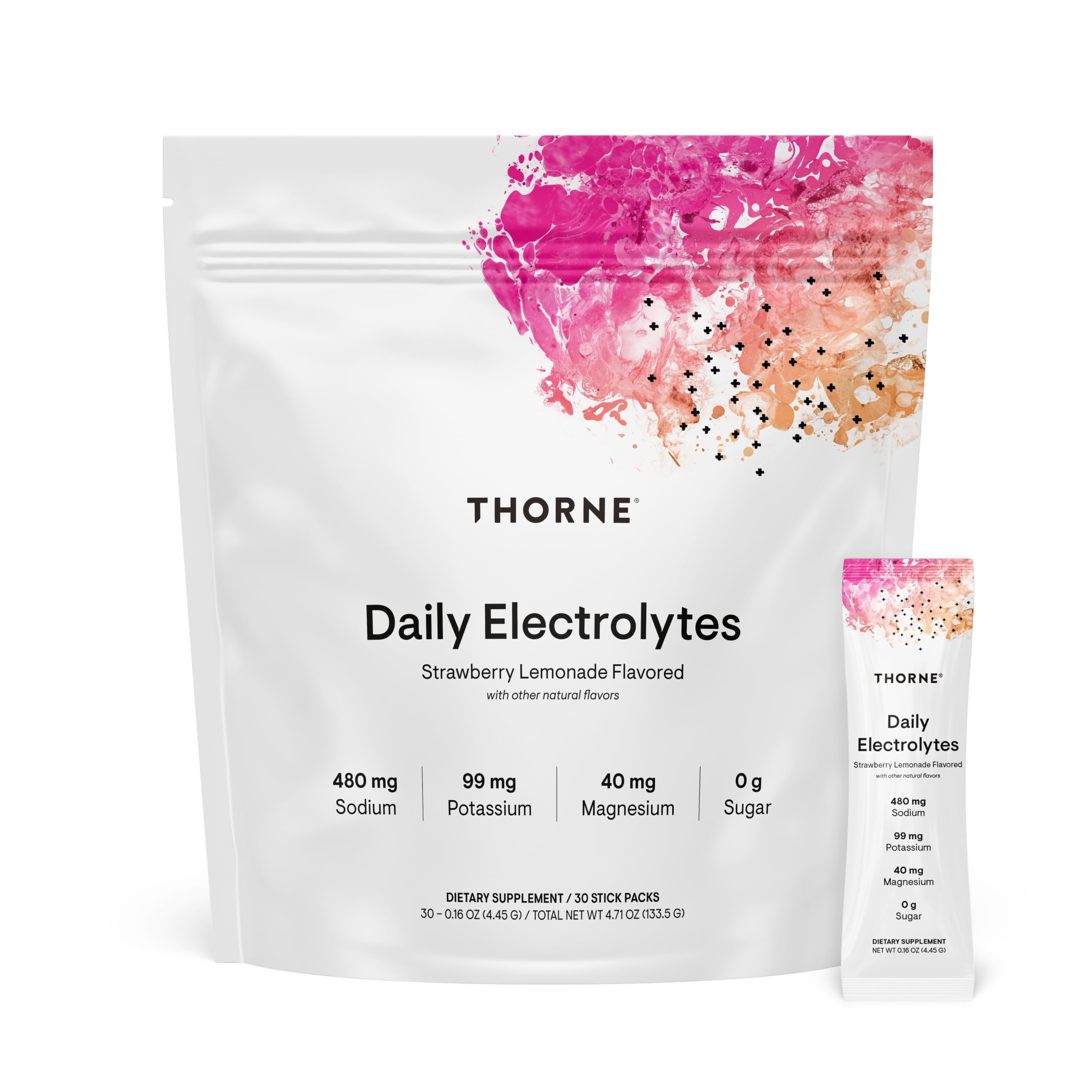 THORNE Daily Electrolytes, Electrolyte Powder Drink Mix, 30 Stick Packs Strawberry Lemonade