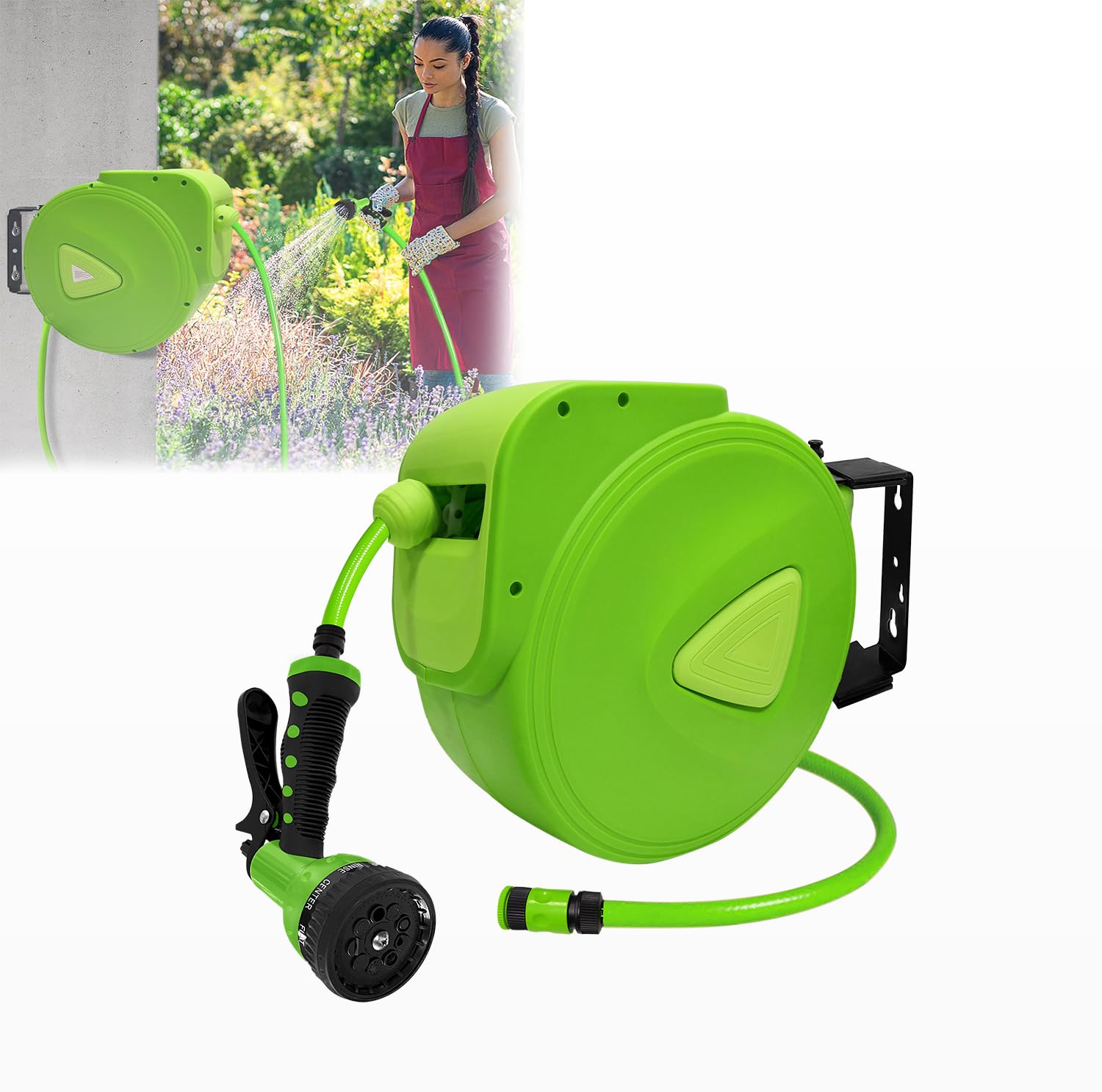 UISEBRT Avvolgitubo Acqua Automatico 20m - Supporto da parete Rotazione di 180 ° - per giardino, garage, agricoltura （20m）