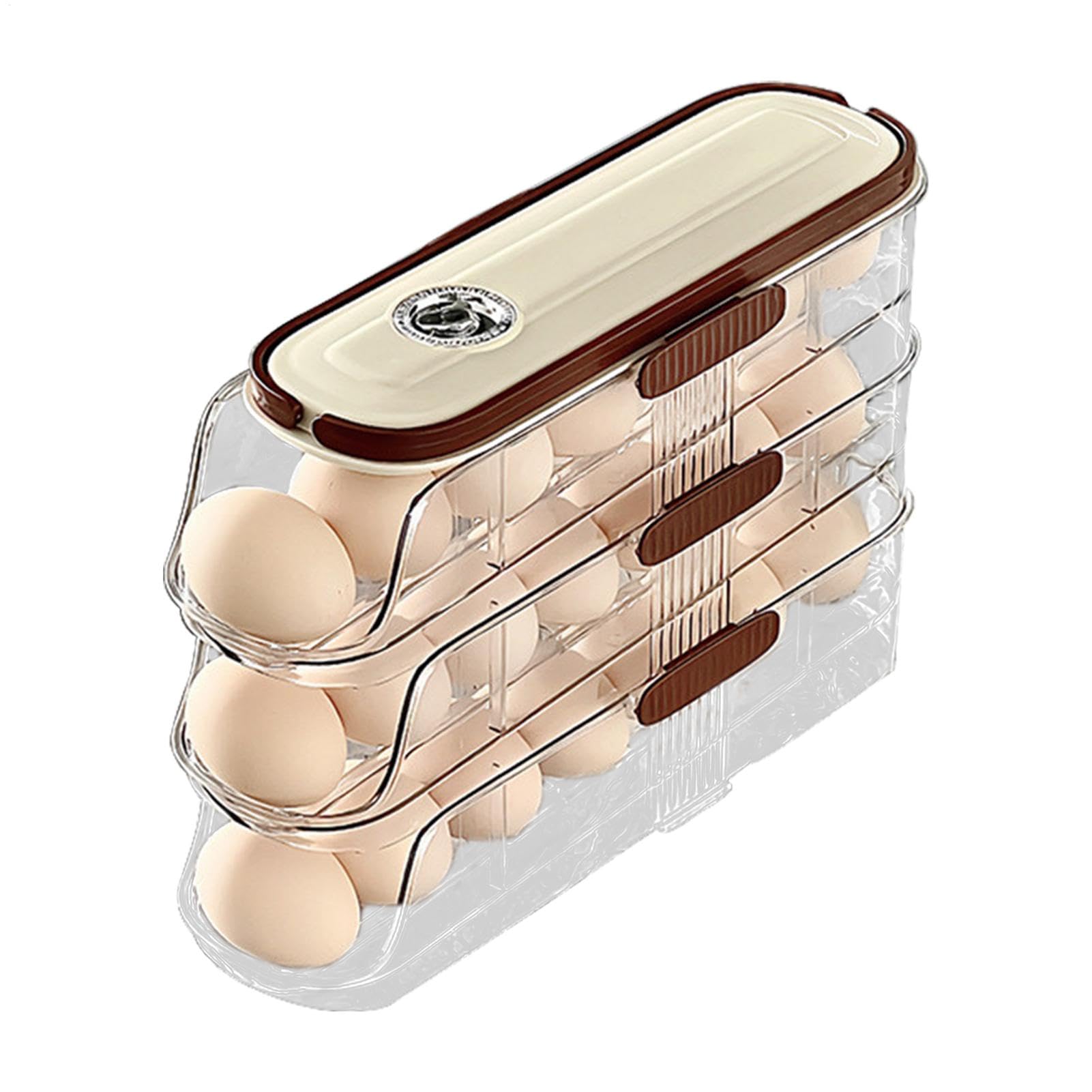 Dispensador de huevos apilable, caja de almacenamiento de huevos | Soporte automático para huevos de nevera con ruedas,Dispensador automático de huevos con tapa enrollable, para organización y almacen